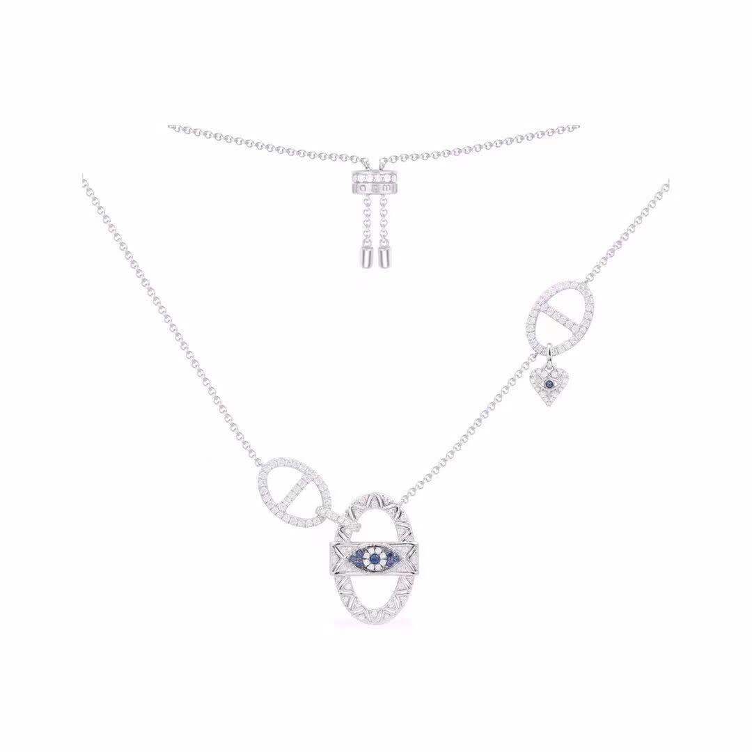 APM Monaco Silver Evil Eye Necklace with Diamond Accents